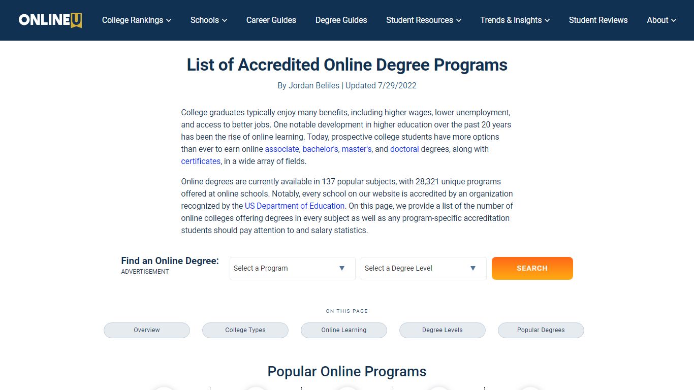 List of Accredited Online Degree Programs - OnlineU